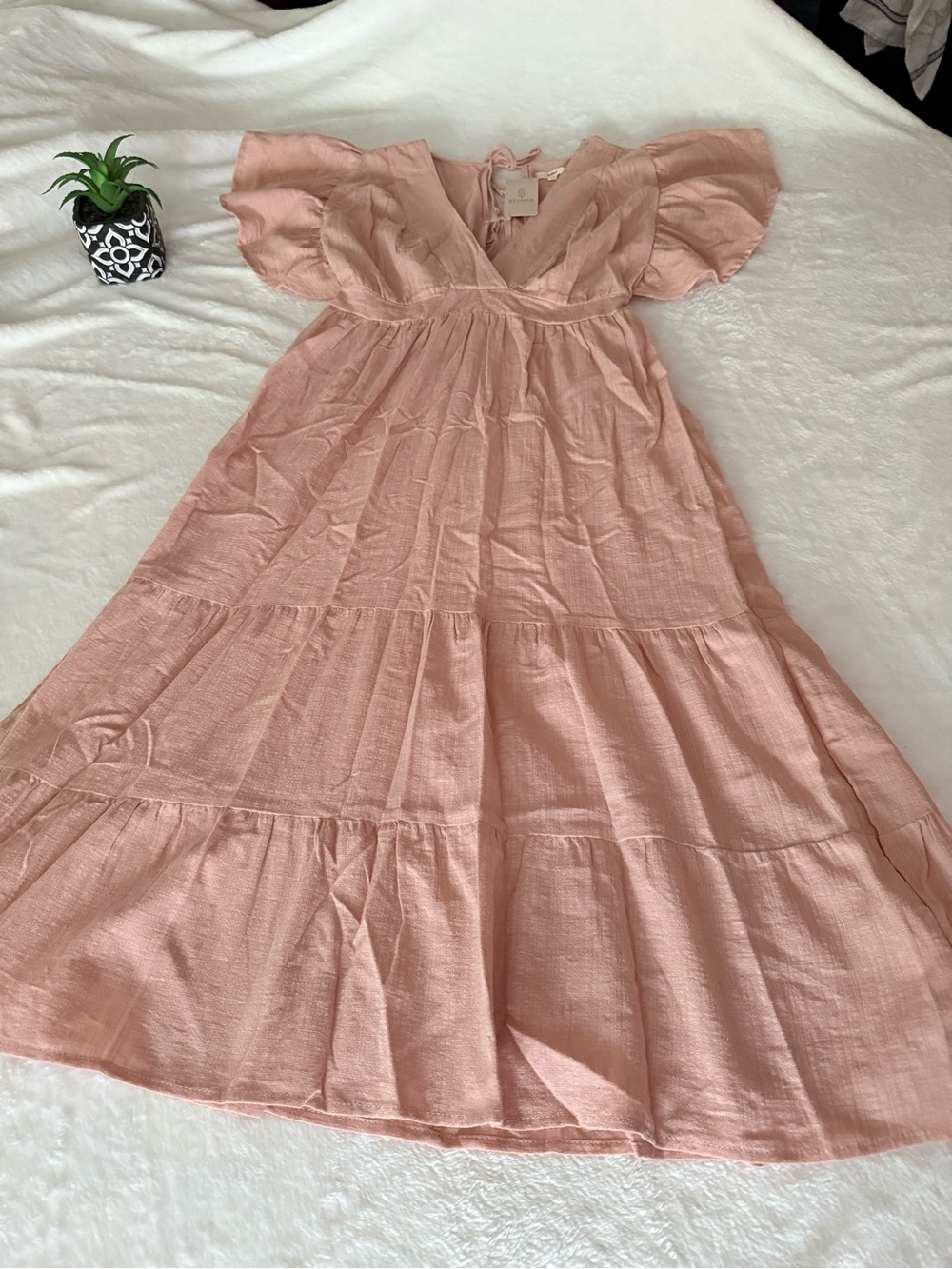 New Top Mark Stanza Dusty Rose The Sienna Flutter Sleeve Dress M nwt Boho Chic - Picture 4 of 11